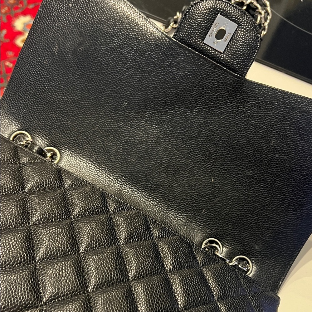CHANEL Jumbo Caviar Black Quilted Leather Shoulder Bag with Silver Hardware - Picture 11 of 12